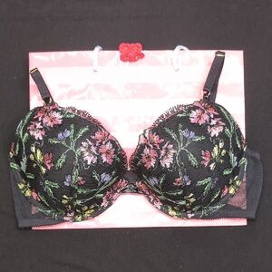 Victoria's Secret Black Floral Embroidered Underwire Very Sexy Push -Up size36B